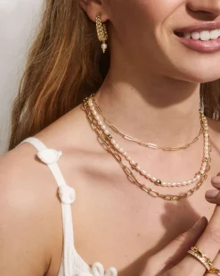 Daphne Convertible Gold Link and Chain Necklace in Light Pink Iridescent Abalone