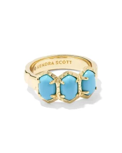 Daphne Gold Band Ring in Variegated Turquoise Magnesite