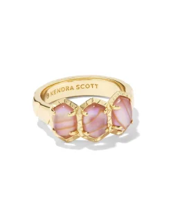 Daphne Gold Band Ring in Light Pink Iridescent Abalone
