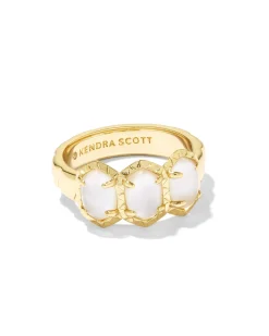 Daphne Gold Band Ring in Ivory Mother-of-Pearl