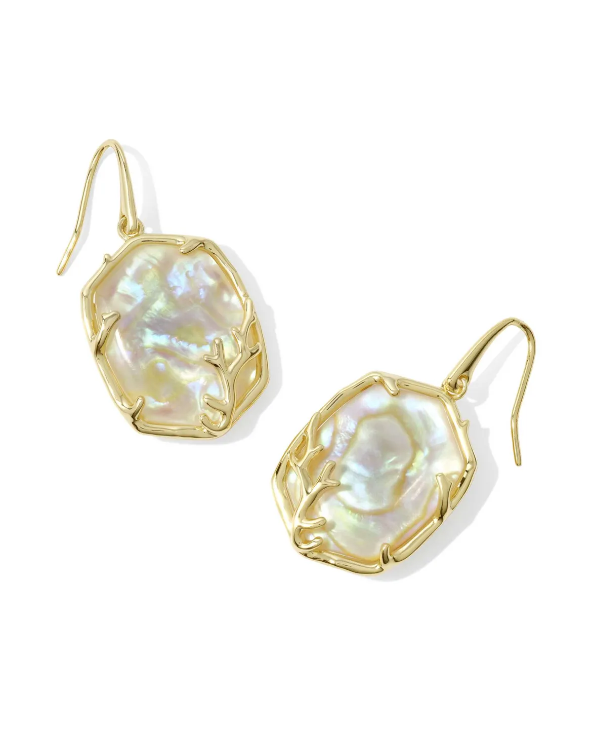Daphne Gold Coral Frame Drop Earrings in Iridescent Abalone