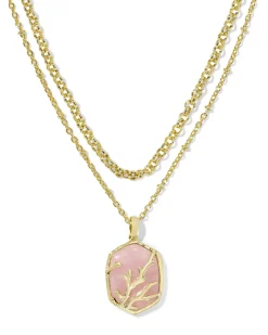 Daphne Gold Coral Frame Multi Strand Necklace in Rose Quartz