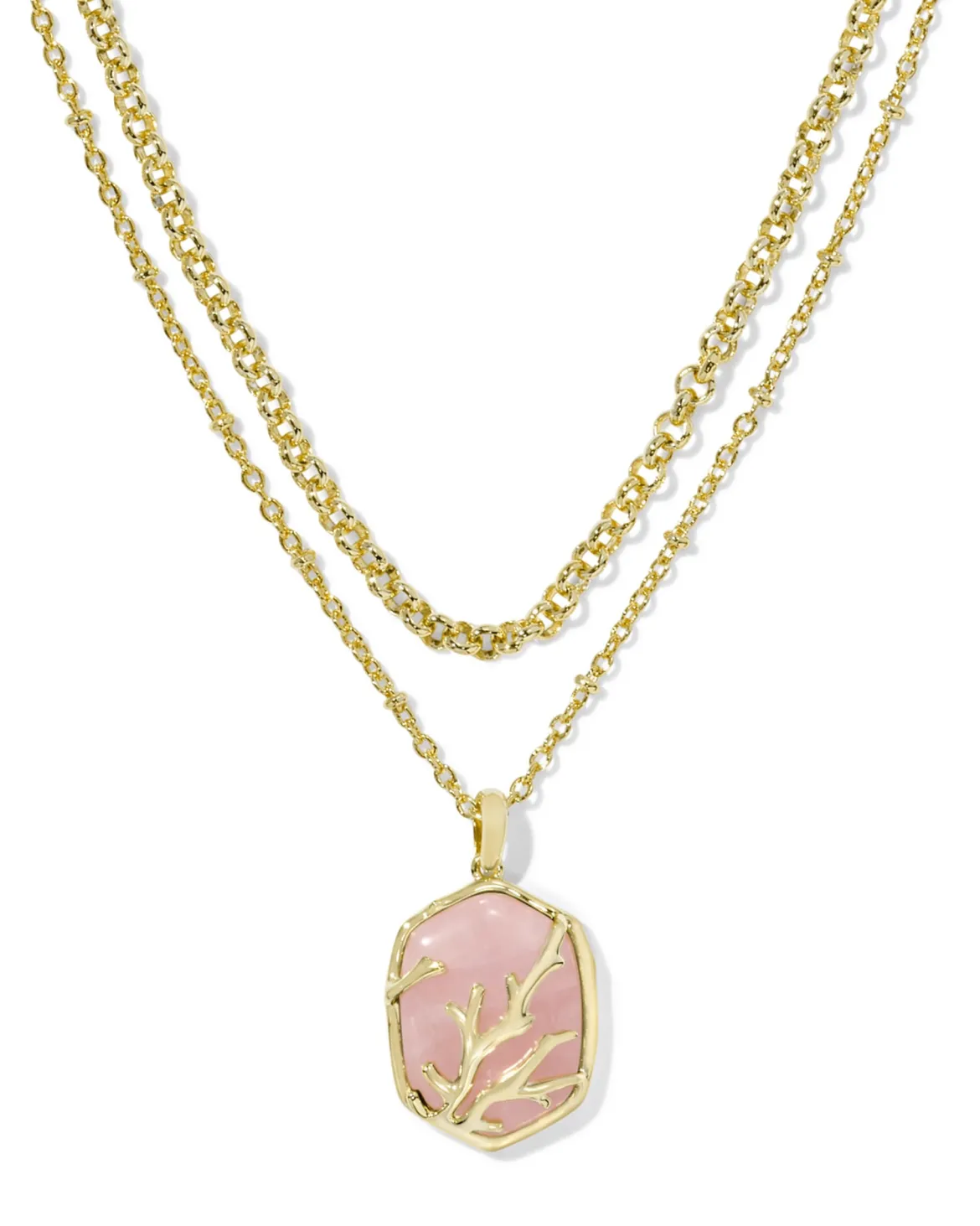 Daphne Gold Coral Frame Multi Strand Necklace in Rose Quartz