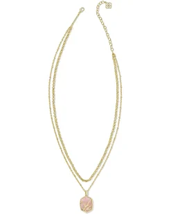 Daphne Gold Coral Frame Multi Strand Necklace in Rose Quartz