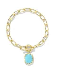 Daphne Gold Link and Chain Bracelet in Variegated Turquoise Magnesite