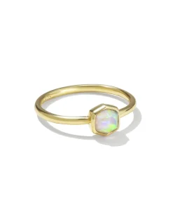 Davie 18k Gold Vermeil Band Ring in White Lab Grown Opal