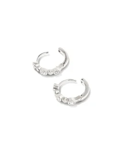 Davie Sterling Silver Trio Huggie Earrings in White Sapphire