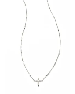 Delicate Cross Pendant Necklace in 14k White Gold
