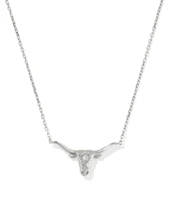 Diamond Accent 14k White Gold Longhorn Necklace in White Diamond