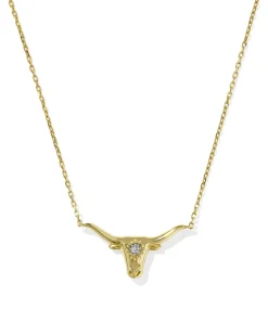 Diamond Accent 14k Yellow Gold Longhorn Necklace in White Diamond