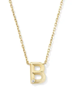 Diamond Accent Letter B 14k Yellow Gold Pendant Necklace in White Diamond