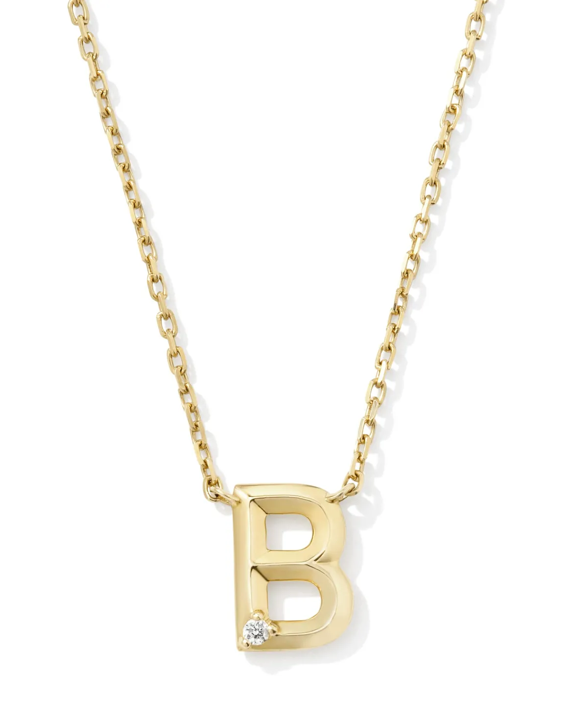 Diamond Accent Letter B 14k Yellow Gold Pendant Necklace in White Diamond