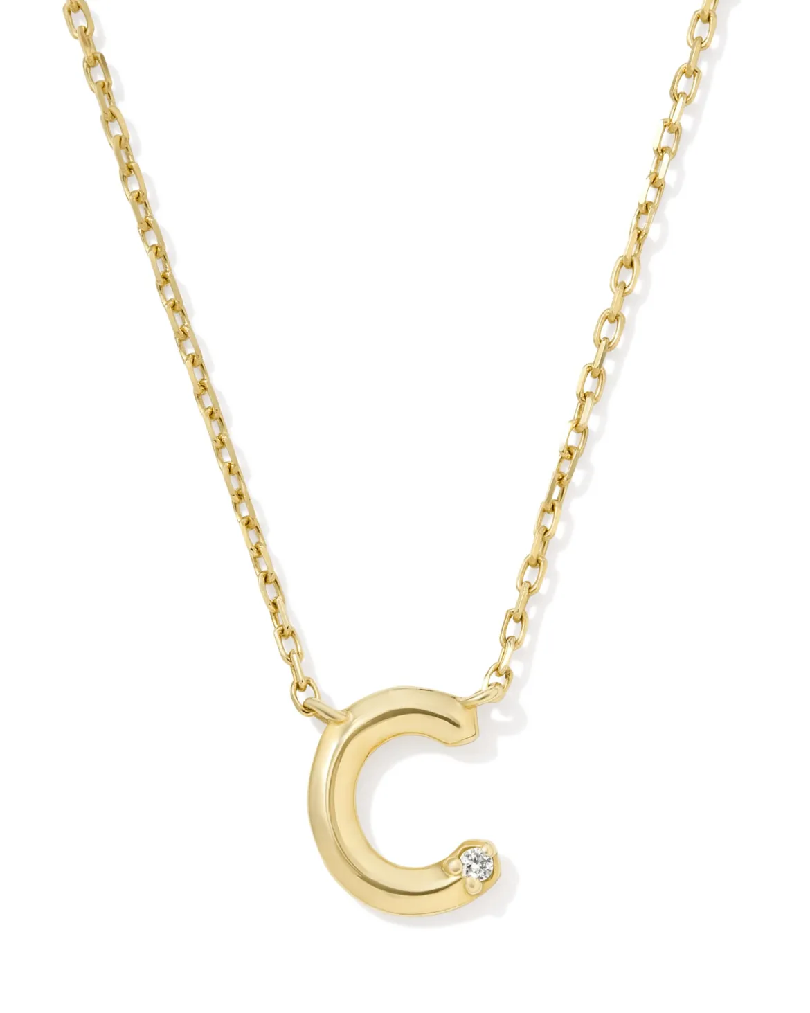 Diamond Accent Letter C 14k Yellow Gold Pendant Necklace in White Diamond