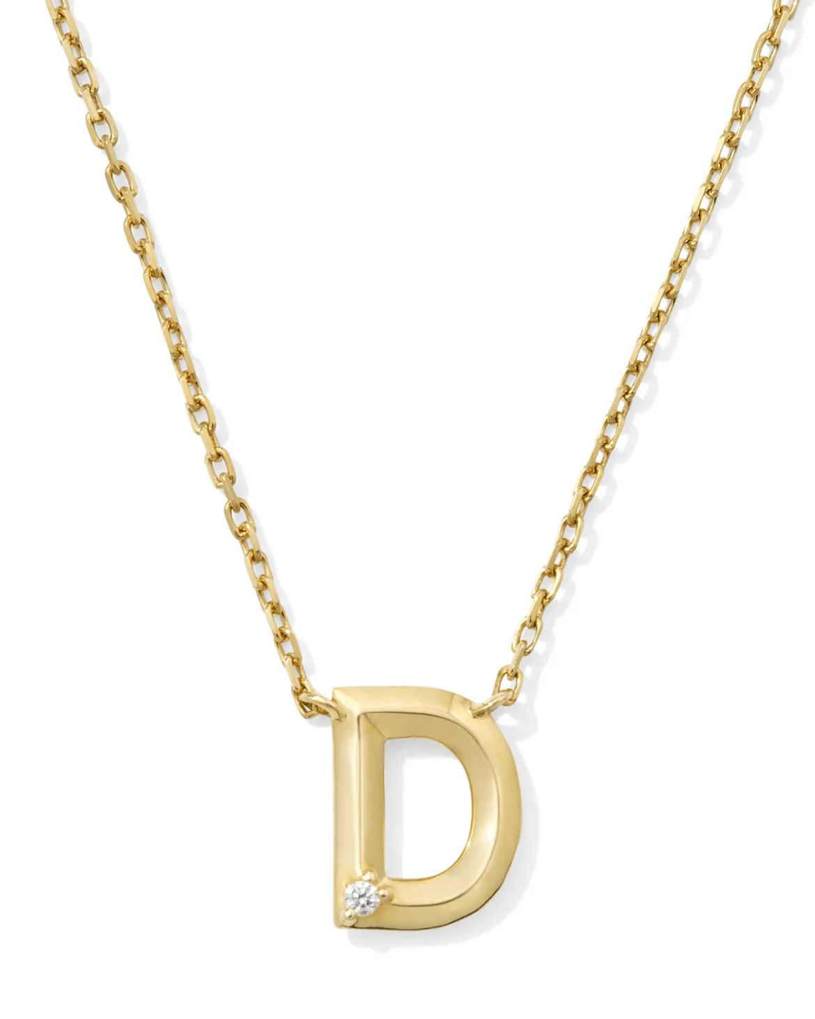 Diamond Accent Letter D 14k Yellow Gold Pendant Necklace in White Diamond