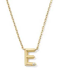 Diamond Accent Letter E 14k Yellow Gold Pendant Necklace in White Diamond