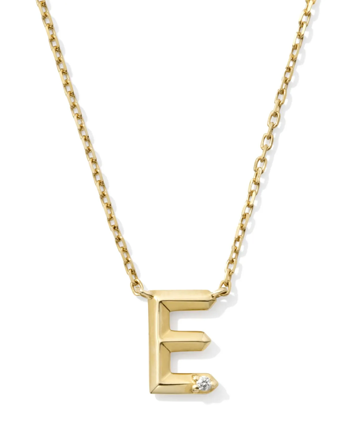 Diamond Accent Letter E 14k Yellow Gold Pendant Necklace in White Diamond