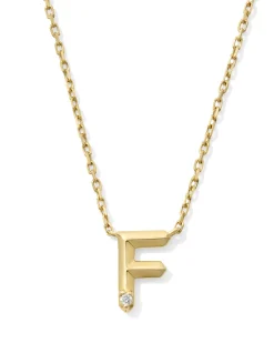 Diamond Accent Letter F 14k Yellow Gold Pendant Necklace in White Diamond