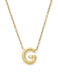 Diamond Accent Letter G 14k Yellow Gold Pendant Necklace in White Diamond