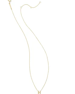 Diamond Accent Letter H 14k Yellow Gold Pendant Necklace in White Diamond