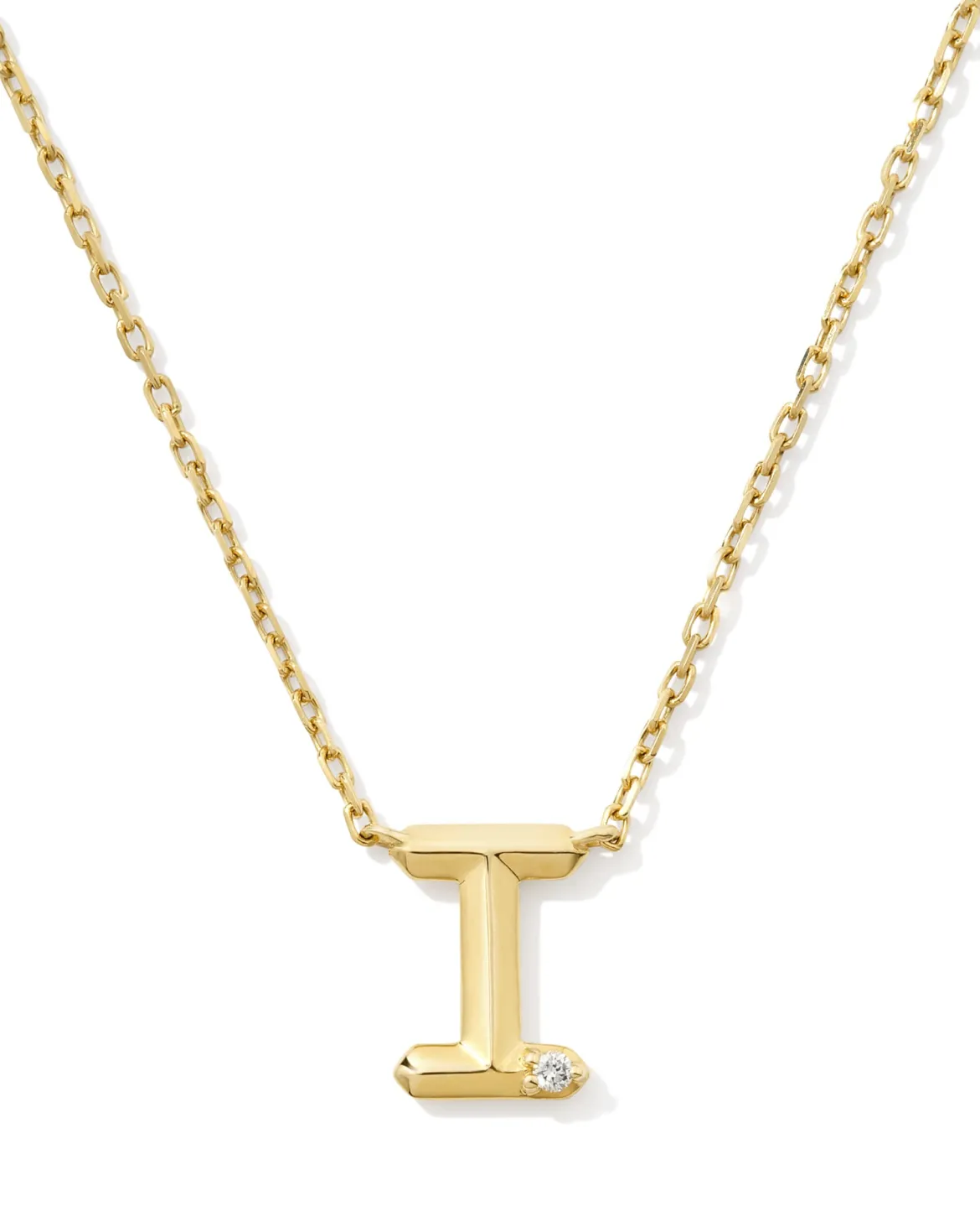 Diamond Accent Letter I 14k Yellow Gold Pendant Necklace in White Diamond