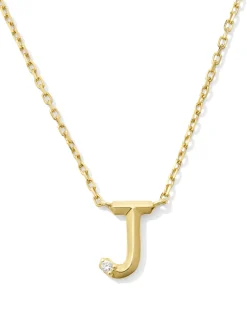 Diamond Accent Letter J 14k Yellow Gold Pendant Necklace in White Diamond
