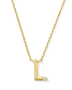 Diamond Accent Letter L 14k Yellow Gold Pendant Necklace in White Diamond