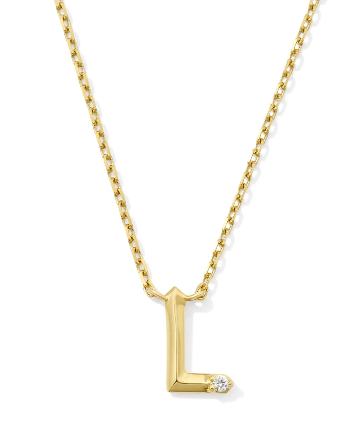 Diamond Accent Letter L 14k Yellow Gold Pendant Necklace in White Diamond
