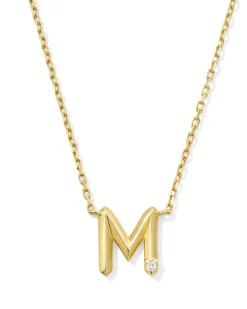 Diamond Accent Letter M 14k Yellow Gold Pendant Necklace in White Diamond