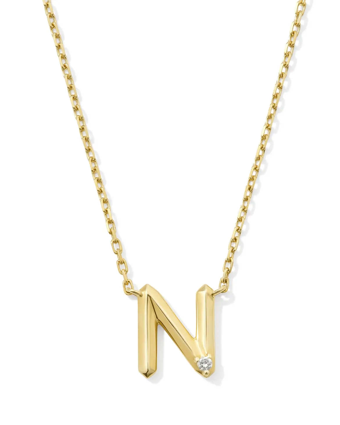 Diamond Accent Letter N 14k Yellow Gold Pendant Necklace in White Diamond