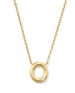 Diamond Accent Letter O 14k Yellow Gold Pendant Necklace in White Diamond