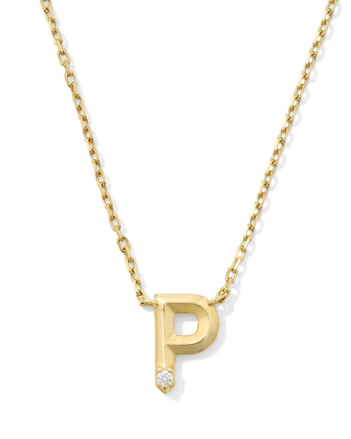 Diamond Accent Letter P 14k Yellow Gold Pendant Necklace in White Diamond