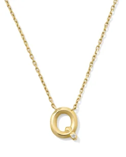 Diamond Accent Letter Q 14k Yellow Gold Pendant Necklace in White Diamond