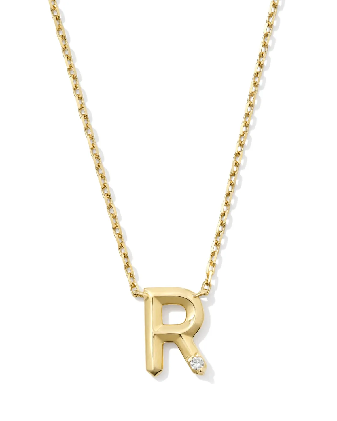Diamond Accent Letter R 14k Yellow Gold Pendant Necklace in White Diamond