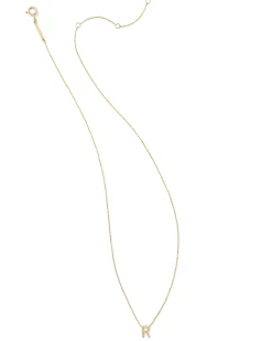 Diamond Accent Letter R 14k Yellow Gold Pendant Necklace in White Diamond