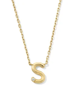 Diamond Accent Letter S 14k Yellow Gold Pendant Necklace in White Diamond