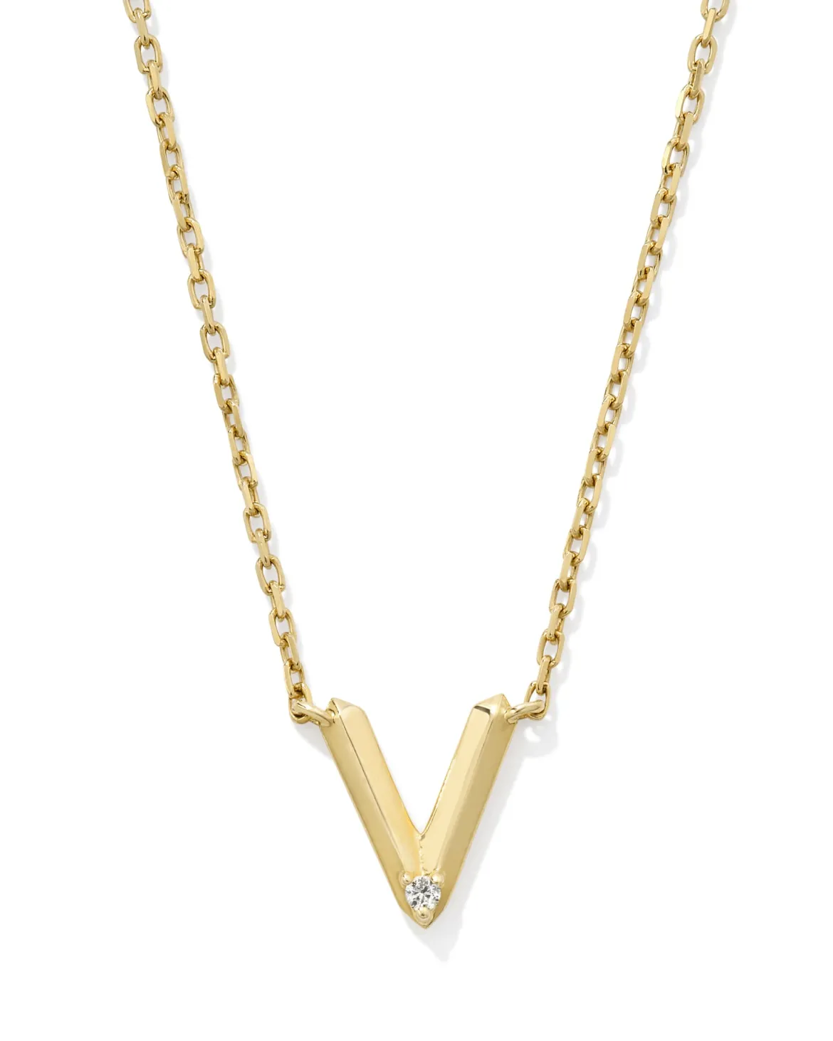 Diamond Accent Letter V 14k Yellow Gold Pendant Necklace in White Diamond