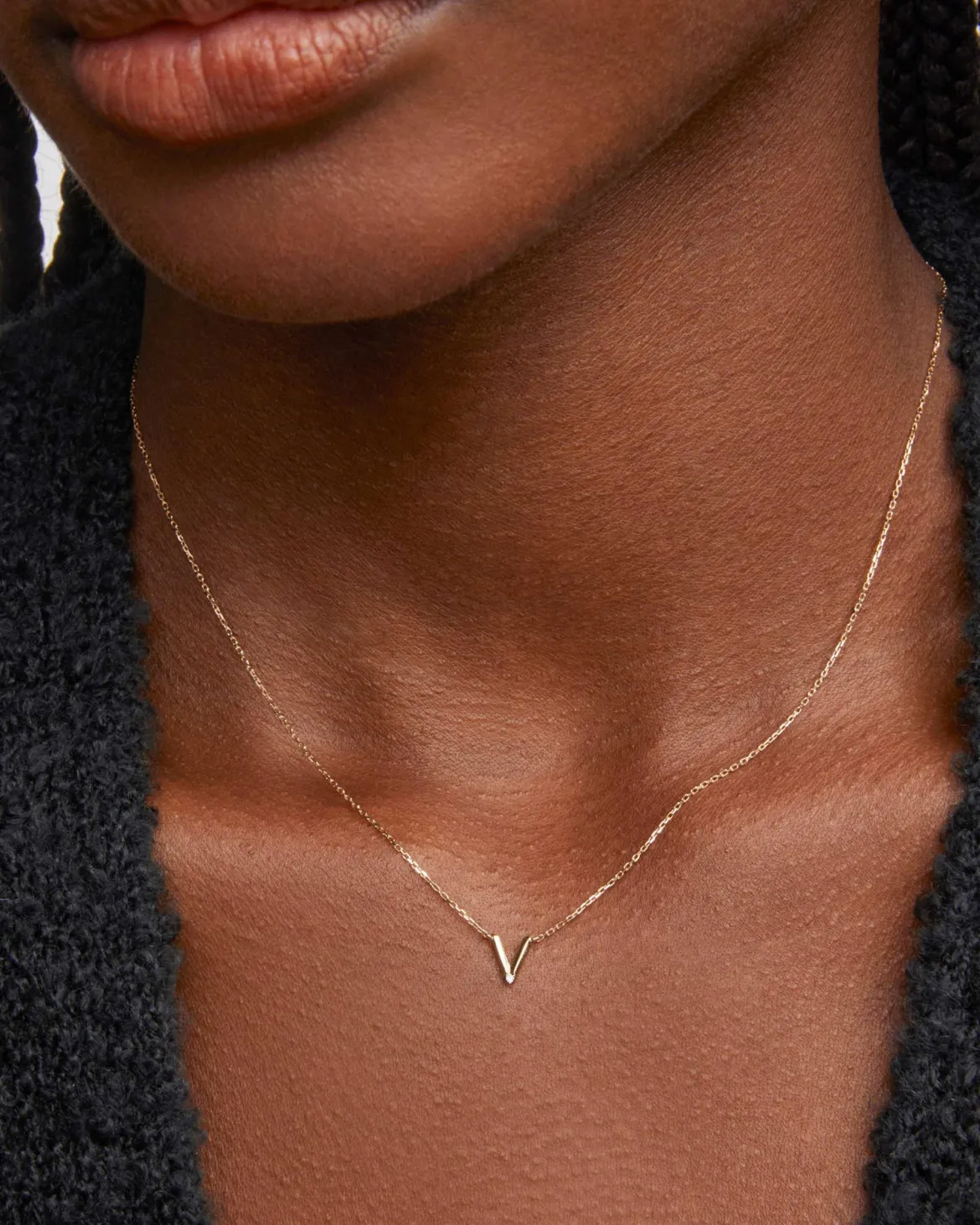 Diamond Accent Letter V 14k Yellow Gold Pendant Necklace in White Diamond