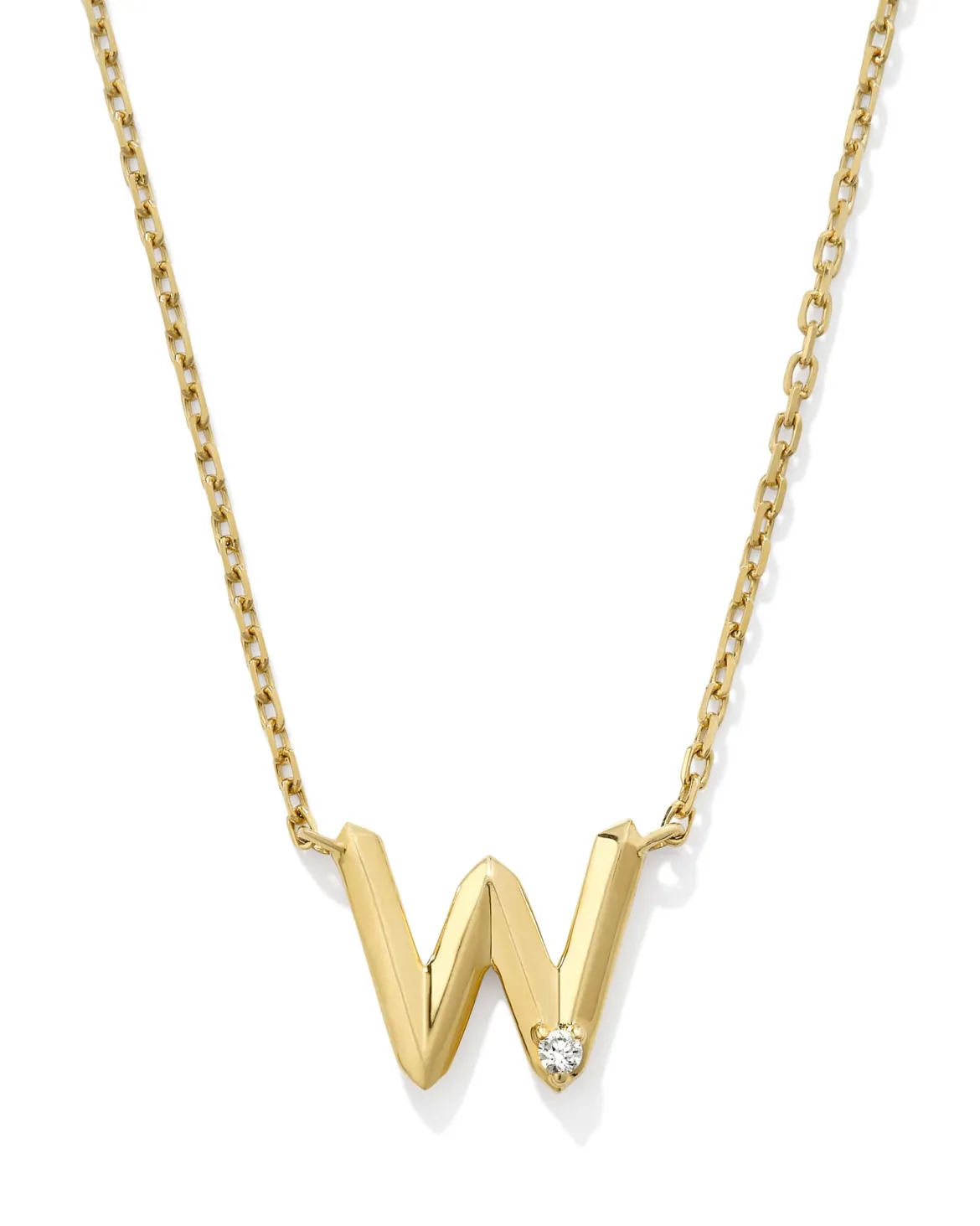 Diamond Accent Letter W 14k Yellow Gold Pendant Necklace in White Diamond