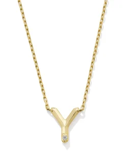 Diamond Accent Letter Y 14k Yellow Gold Pendant Necklace in White Diamond