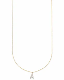 Diamond Letter A Pendant Necklace in 14k Yellow Gold