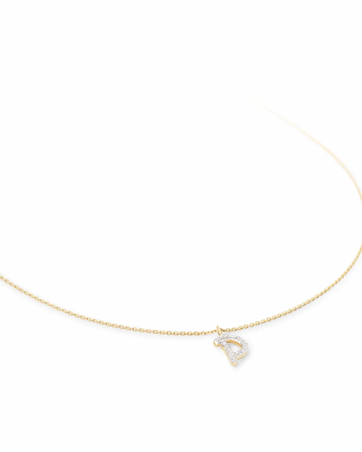 Diamond Letter D Pendant Necklace in 14k Yellow Gold