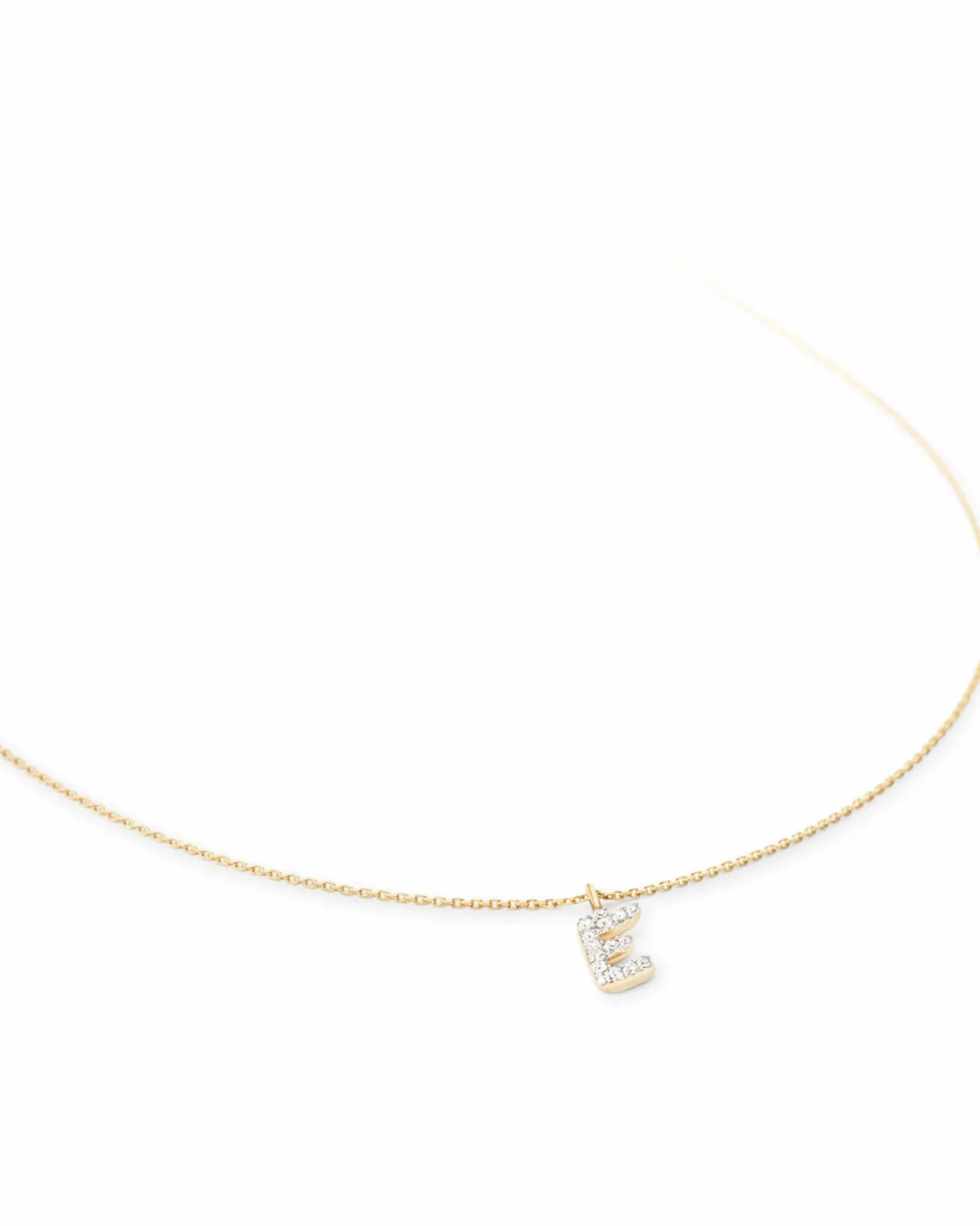 Diamond Letter E Pendant Necklace in 14k Yellow Gold