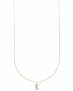Diamond Letter E Pendant Necklace in 14k Yellow Gold