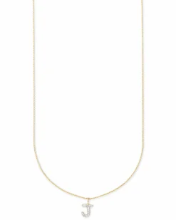 Diamond Letter J Pendant Necklace in 14k Yellow Gold