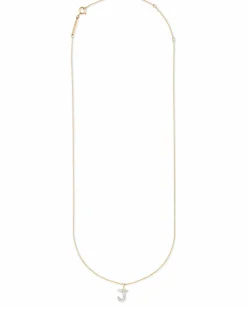 Diamond Letter J Pendant Necklace in 14k Yellow Gold