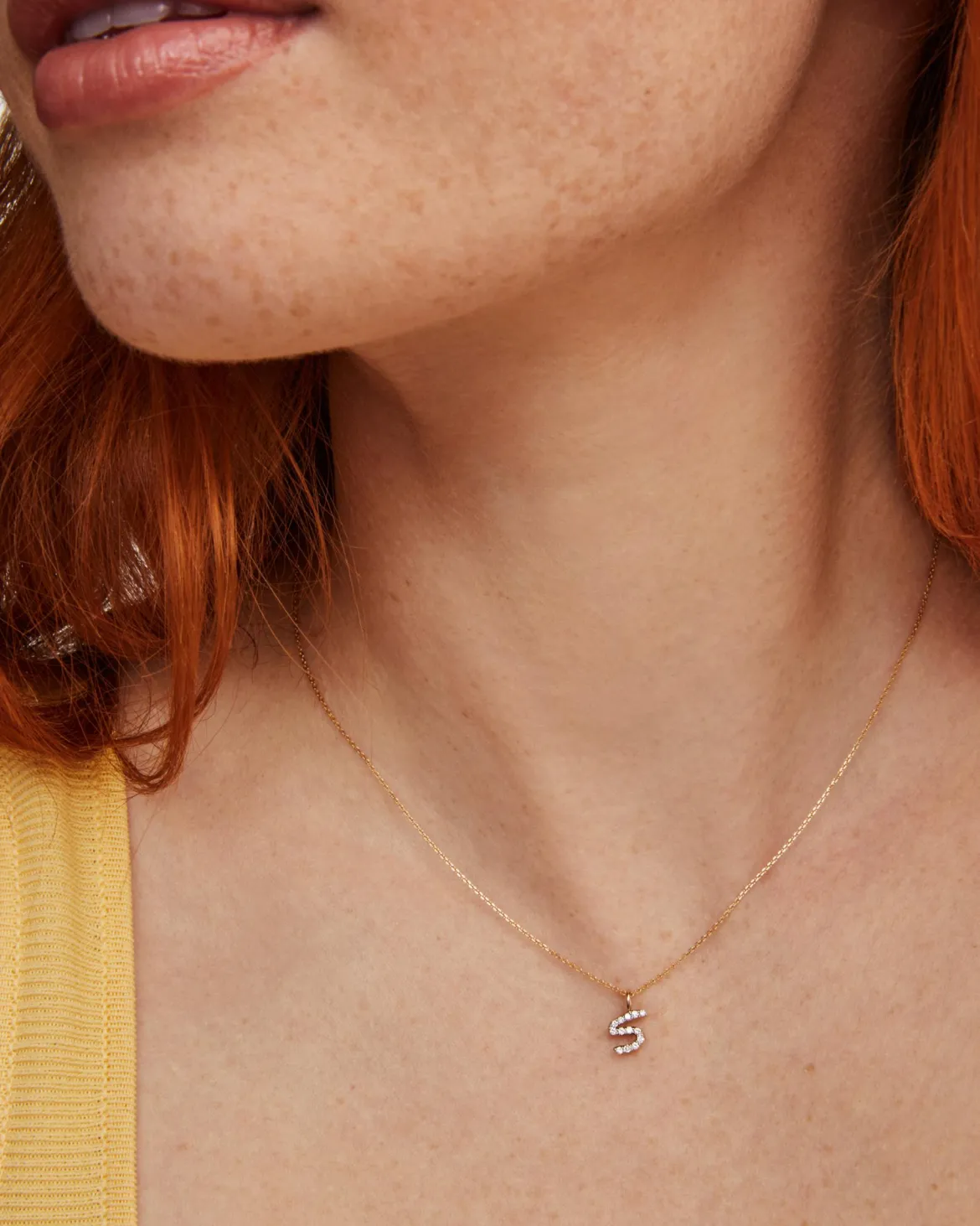 Diamond Letter S Pendant Necklace in 14k Yellow Gold