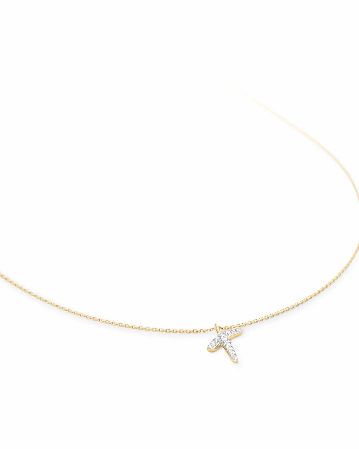 Diamond Letter T Pendant Necklace in 14k Yellow Gold