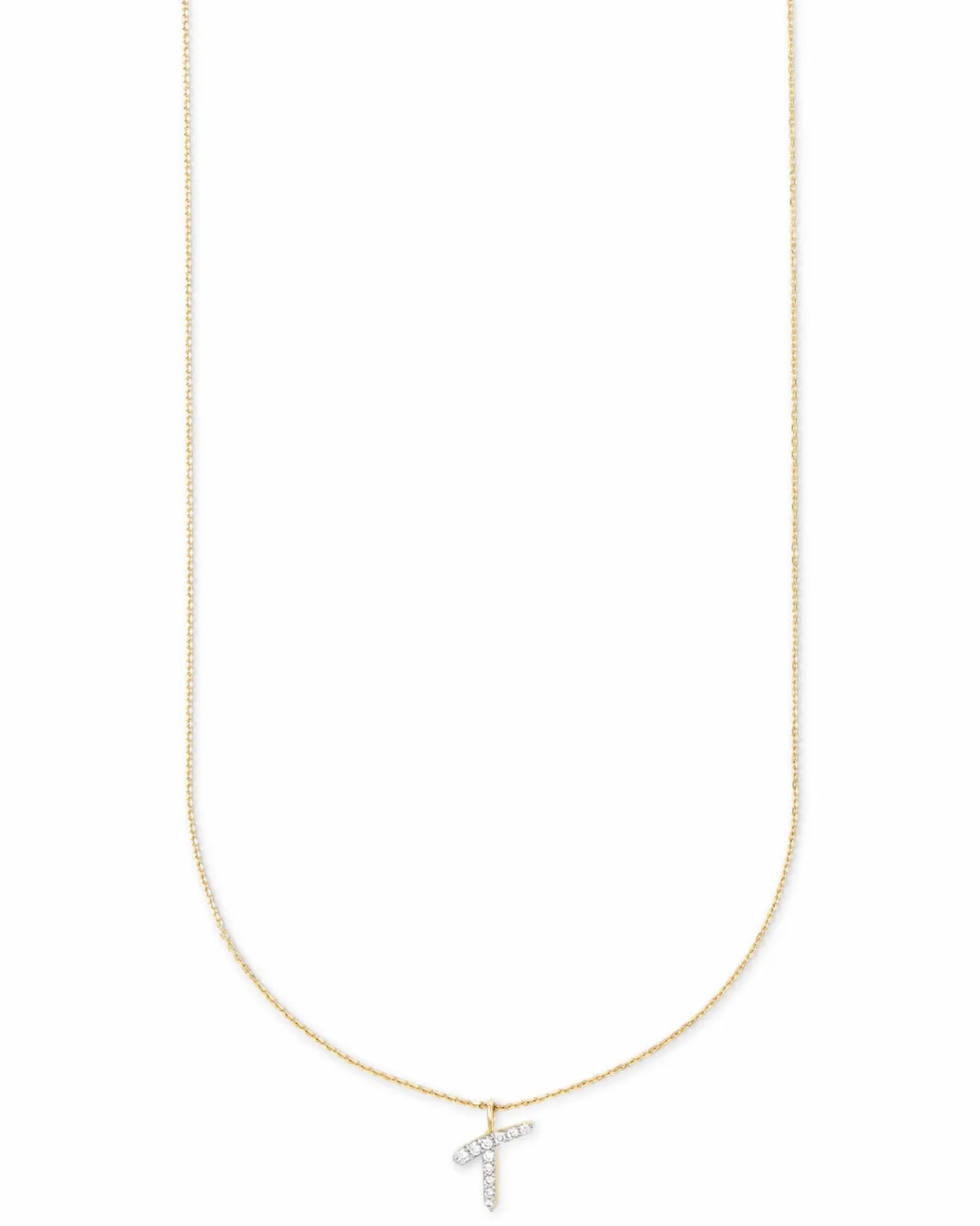 Diamond Letter T Pendant Necklace in 14k Yellow Gold