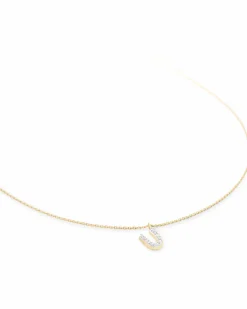 Diamond Letter U Pendant Necklace in 14k Yellow Gold