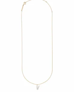 Diamond Letter V Pendant Necklace in 14k Yellow Gold